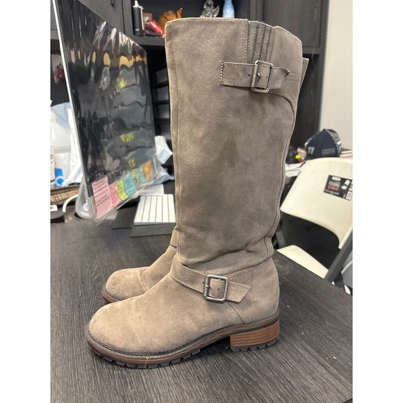 Keneth Cole Women Tall Knee High Suede Boots with Buckle Detail Size 7 - Picture 1 of 5